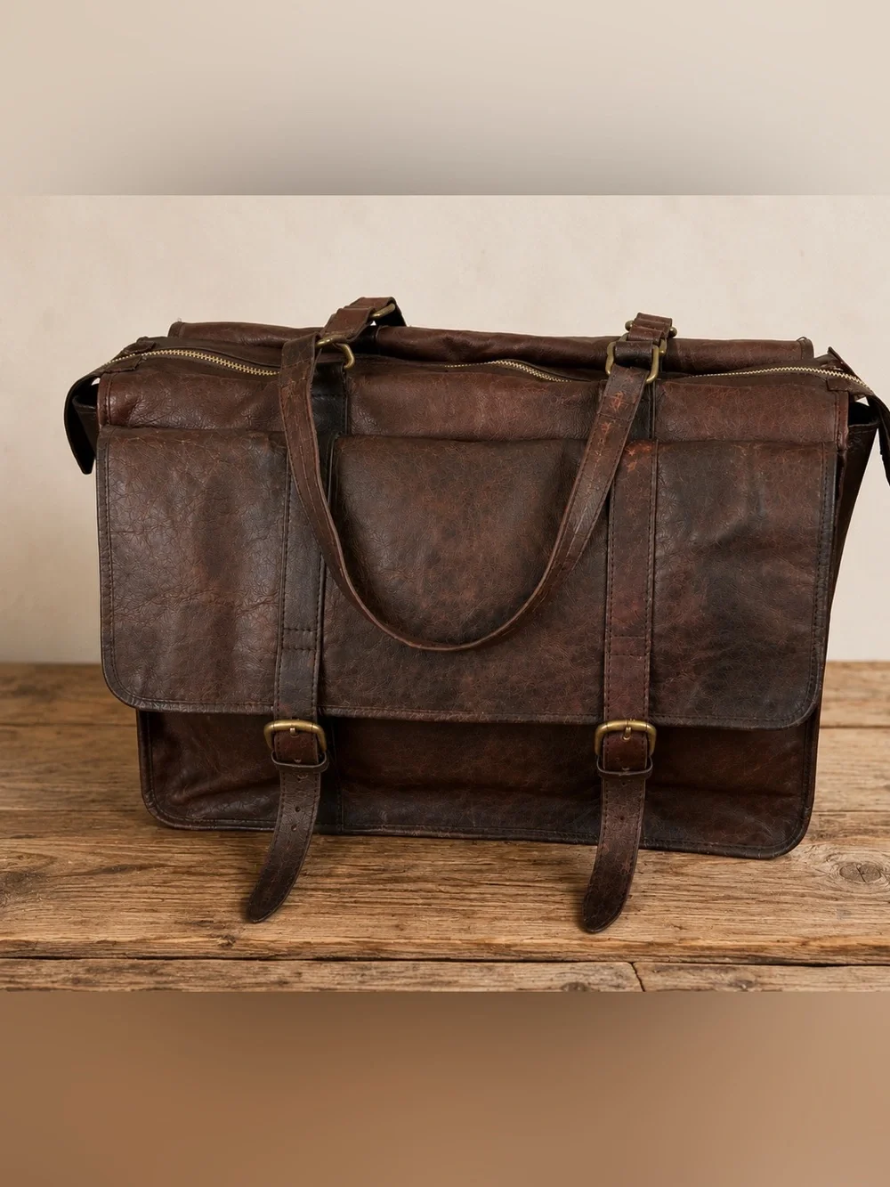 Vintage Genuine Leather Dark Brown Messenger Satchel Work Bag Made in India 20”